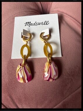 Madewell Gold Hoop Earrings with Pink Swirl Drops